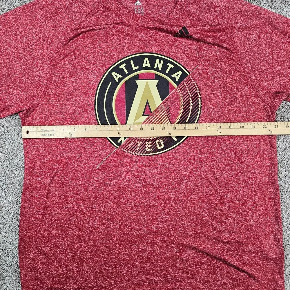 Atlanta United FC Shirt Mens XL Red Adidas Climalite Soccer MLS Spell Out Logo